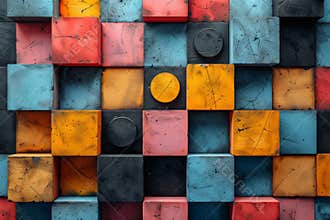 Vibrant mosaic of geometric shapes a creative exploration of abstract construction blocks