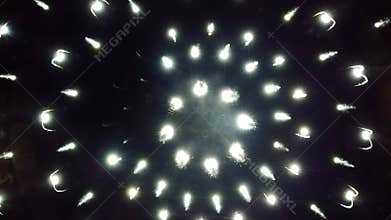 Look down aerial on fountain in night Kharkiv city
