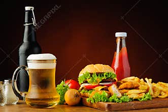 Fast food menu and beer