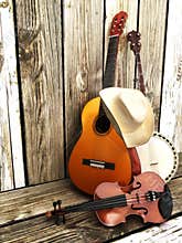 Country music background with stringed instruments.