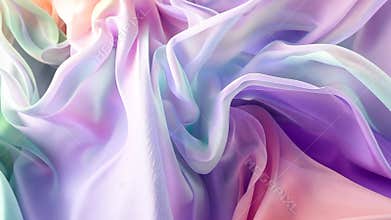 Flowing pastel fabrics creating dynamic waves in soft light motion
