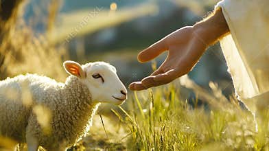 Jesus christ reaching out to save the lost lamb with compassion and love in his grasp