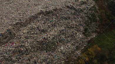 Aerial drone view of large garbage landfill trash dump waste from household dumping site