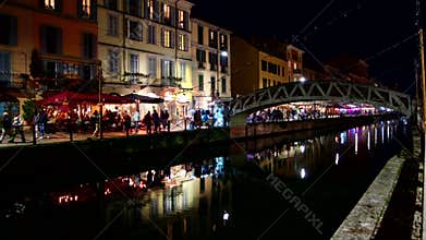 Night Scenes - Saturday evening on the Navigli in Milan
