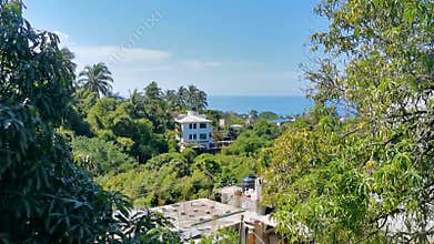 View of the Pacific Ocean and tropical jungle panorama Mexico