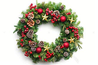 Festive Christmas Wreath Isolated on White