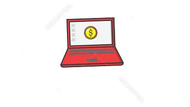 Illustration of money red laptop