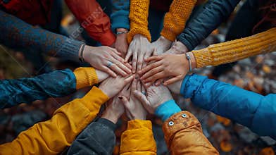 Group of people holding hands together.