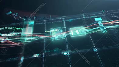 Delicate closeups of the virtual stock tickers revealing the advanced technology behind their creation..