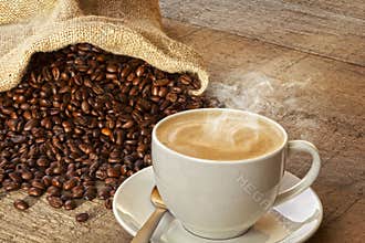 Coffee and Sack of Coffee Beans