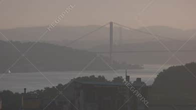 Bosphorus Bridge Crossing Istanbul Strait In Soft Morning Haze