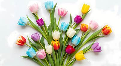 Colorful tulips flowers bouquet on white background