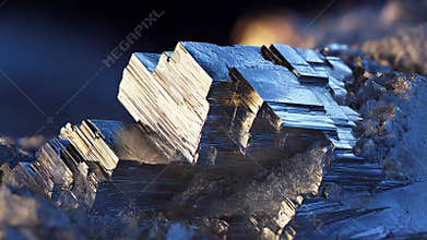 Galena crystal formation showing metallic luster close up