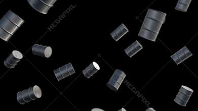 3D Animation of Chaotic Falling Matte Black Petroleum Barrels