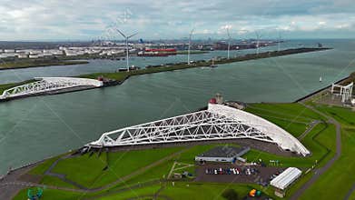 The Maeslantkering, or Maeslant barrier, is a storm barrier in the Rhine Delta in the Netherlands for flood protection