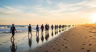 Group of women walking together along the beach shoreline