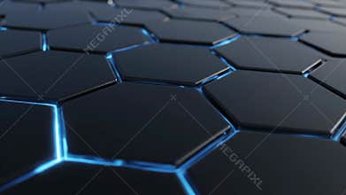 Dark Hexagons With Blue Light Abstract Pattern Background
