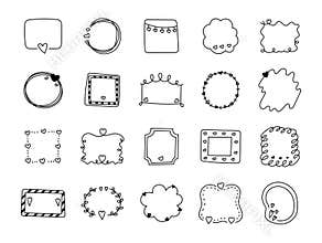 Doodle frame heart valentine love set