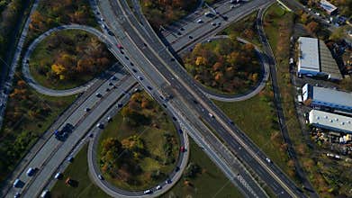 mobility interchange, traffic infrastructure. Great aerial view flight drone