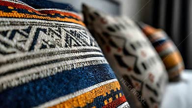 Cozy Living Space Featuring Detailed Geometric Patterned Throw Pillows for Home Decoration