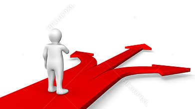 Animated 3D man walking on arrows