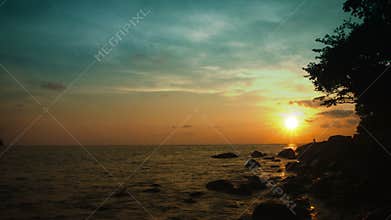 The sky over the tropical ocean before sunset. Beautiful Thai landscape