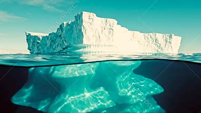 Massive Iceberg Underwater Split View.