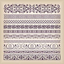 Vector set vintage ornate border frame with retro ornament pattern in antique baroque style. Arabic decorative calligraphy design