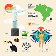 Travel Concept Brazil Landmark Flat Icons Design. Vector