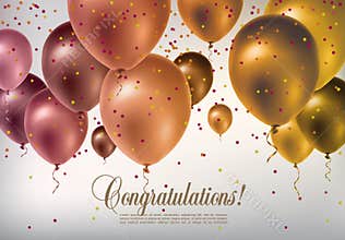 Multicolored flying balloons end confetti