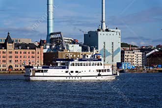Roselundverket combined heat and power powerplant on bank of Gota river next to Alvstaden development construction site