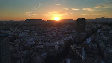 Alicante, Spain - June 20, 2025: Aerial drone view of the bu