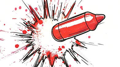 Close-up shot of a bright red crayon lying on a clean white surface