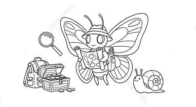 Minimalist Anime Style Insects Butterfly Adventure Coloring Page Kids Creative Fun