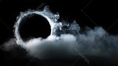 Ethereal smoke ring emerging from dark background, creating a mystical atmosphere of motion