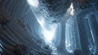 Futuristic Ice Cavern with Intricate Crystal Formations