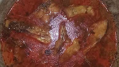 Fish soup curry.4k video.