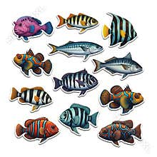 Colorful fish illustrations featuring diverse species