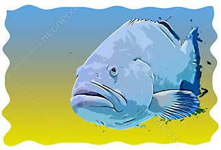 Big exotic blue fish sketch
