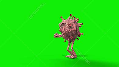 Virus Monster Covid19 Attacks Side Loop Green Screen 3D Rendering Animation 4K