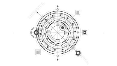 Futuristic Hud on a white background .Technical drawing.Rotating mechanism of round parts .Electronic interface of the future .