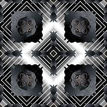 Floral striped black and silver vector seamless pattern. Abstract geometric 3d background wallpaper with stripes, lines, vintage