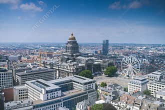 Brussels city capital of Belgium view from above during a sunny day with blue sky