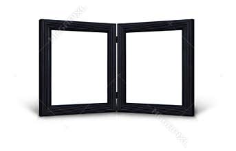 Twin black hinged picture frames