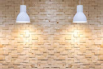 Interior empty wooden wall background with lamps over