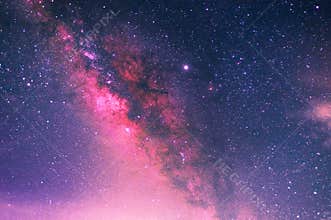 Milky way with stars and space dust in the universe Long exposure photograph with grain