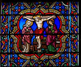 Stained Glass in Notre Dame, Paris - Jesus on the Cross