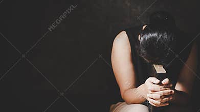 Woman Pray for god blessing to wishing have a better life. woman hands praying to god with