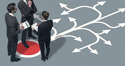 Corporate team planning strategies for their business