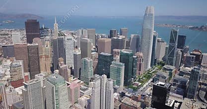 Aerial of san francisco downtown skyline of office buildings